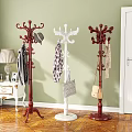 Wooden Vintage Standing Coat Racks With Multiple Hooks For Hanging Clothes Bags In Home Entrance