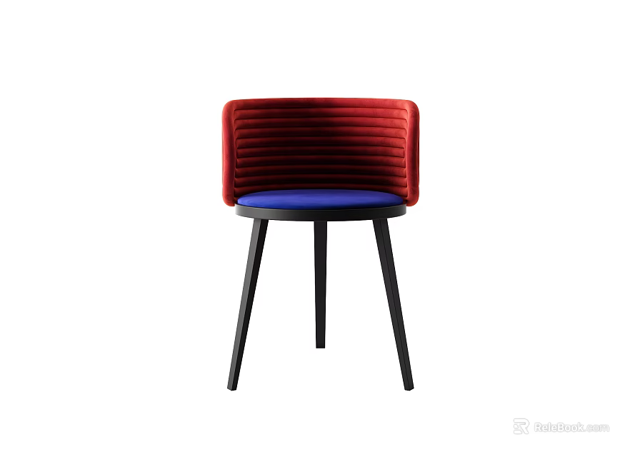 Stylish Modern Leisure Chair with Red Velvet Backrest and Blue Seat Cushion Black Legs 3d model 