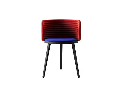 Stylish Modern Leisure Chair with Red Velvet Backrest and Blue Seat Cushion Black Legs 3d model