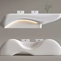 Modern White Curved Reception Desk With LED Lighting And Small Plant Decor