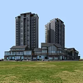 Modern Commercial Street Featuring High Rise Buildings Central Road Layout And Green Areas