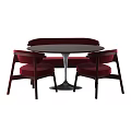 Modern Dining Table and Chair Set with Round Table Red Seats and Dark Wooden Frame