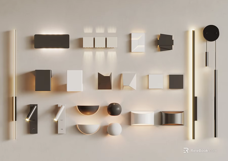 Modern Wall Lamps With Various Geometric Shapes And Metal Frames For Interior Decoration 3d model 