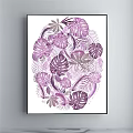 Tropical Plant Painting With Monstera Palm Leaves In Oval Composition On White Background Black Frame