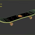 Black Skateboard With Smiley Face Design Wooden Edge And Wheels On Reflective Surface