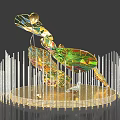 Intricate Colorful Crystal Sculpture With Transparent Slim Columns And Golden Base