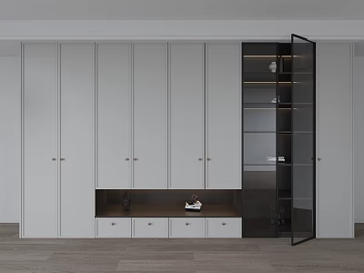 Modern Wardrobe Design With White Cabinetry Glass Door Drawers And Storage Space 3d model
