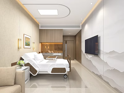 Modern Hospital Outpatient Room With Bed Sofa TV And Art 3d model