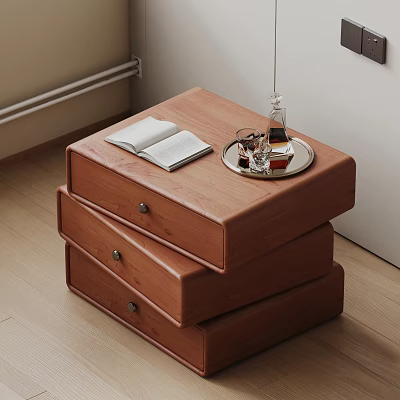 Wooden Bedside Table with Drawers Tray Glass and Open Book Decor 3d model