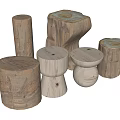Stool Shoe Stool Low Stool Wooden Stake Log Stool Coffee Table Side Table Low Table 3d model