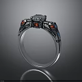 Decorative Ring With Silver Band Blue And Red Gemstones Elegant Design For Daily Wear
