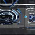 Futuristic Tech Control Room With Circular Display Blue Lighting And Interface Elements 3d model