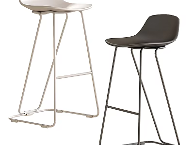 Modern White and Black Bar Stools with Sleek Metal Frame Design 3d model