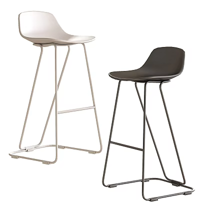 Modern White and Black Bar Stools with Sleek Metal Frame Design 3d model
