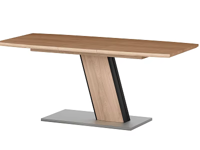 Modern Wooden Dining Table With Unique Slanted Legs And Gray Base 3d model