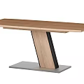 Modern Wooden Dining Table With Unique Slanted Legs And Gray Base 3d model