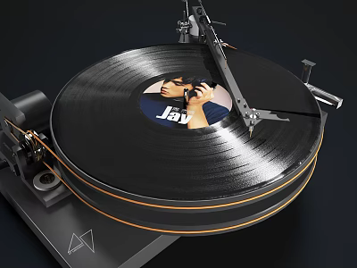 Premium Headphones Audio System With Turntable Vinyl Record For HiFi Music Playback 3d model
