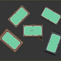 Various Colored Billiard Tables With Green Felt Surfaces Wooden Frames And Cues