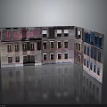 Vintage Multi Storey Corner Building Model With Colored Brick Walls And Windows