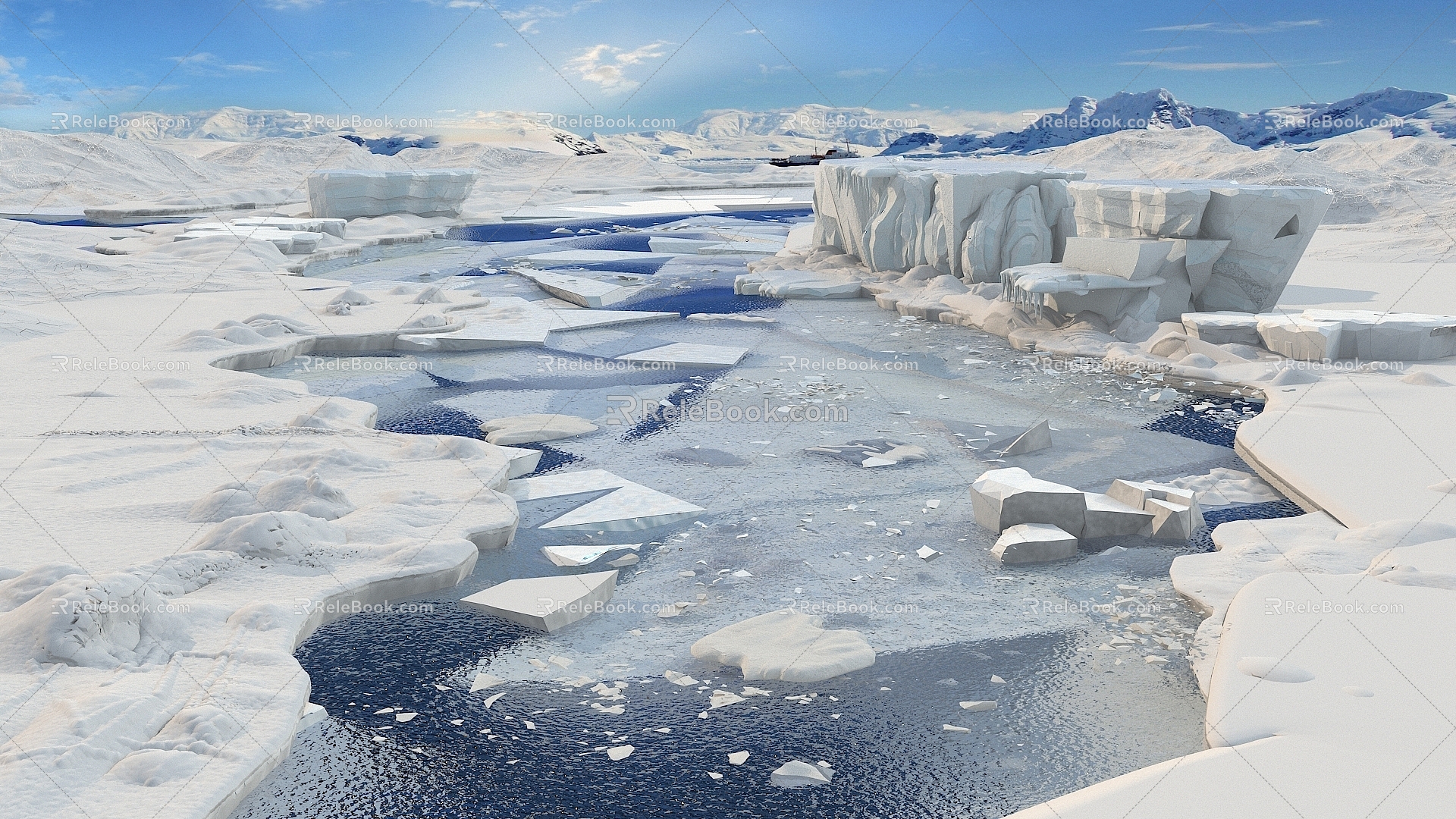 Realistic Glacier Arctic Scene Glacier Arctic Movie Animation Glacier Collapse Animation Floe Ice Antarctic Natural Landscape Glacier Animation 3d model