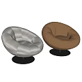 Round Single Sofa With Beige And Brown Upholstery Stitched Design Metal Base