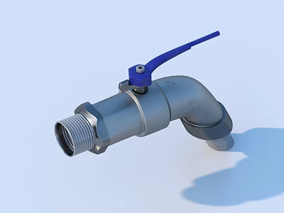 Stainless Steel Water Tap With Blue Handle And Threaded Inlet Spout 3d model