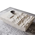 Natural Stone Coffee Table With Textured Surface And Book Bowl On Patterned Rug 3d model