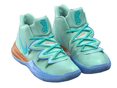 Nike Kyrie Basketball Shoes With Mint Green Mesh Upper Turquoise Laces And Blue Sole Design 3d model