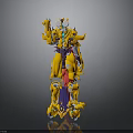 Detailed Yellow And Purple Robot Model With Multiple Joints Mechanical Structure Standing On Gray Background