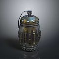 Vintage Military Hand Grenade With Metal Body Textured Surface And Pull Ring