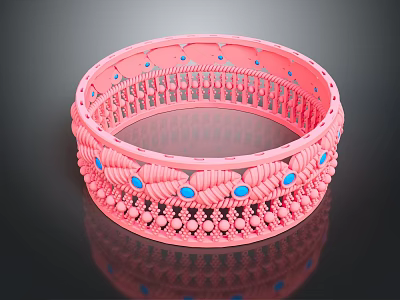 Pink Ornate Bracelet With Blue Gemstones And Intricate Beaded Design Details 3d model