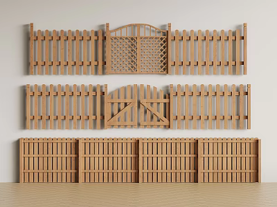 Wooden Fences With Various Designs And Gates 3d model