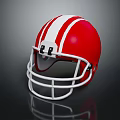 Red And White Striped American Football Helmet With White Facemask On Dark Background With Reflection