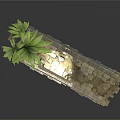 Modern Interior Scene Featuring Broken Brick Wall And Lush Green Plant Decor