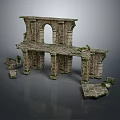 Ancient Stone Ruins Featuring Arch Structure Broken Pillars And Scattered Stones 3d model