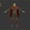 Superman Game Character In Red And Blue Suit With Red Cape Standing Arms Outstretched
