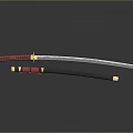 Traditional Samurai Sword With Red Handle Gold Decorations And Black Scabbard