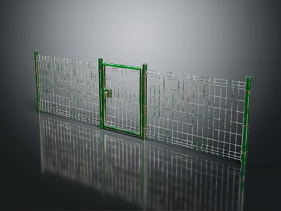 Metal Fence with Green Frame White Mesh Gate Secure Lock and Outdoor Design 3d model