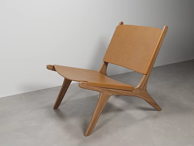 Modern Leisure Chair With Wooden Frame Brown Leather Upholstery And Minimalist Design 3d model