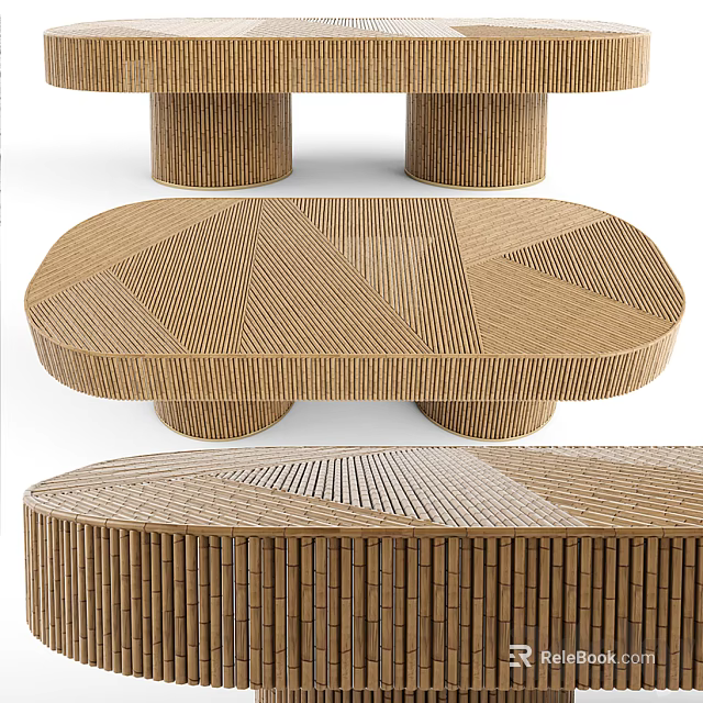 Modern Woven Coffee Table With Geometric Wooden Texture And Round Base Design 3d model 