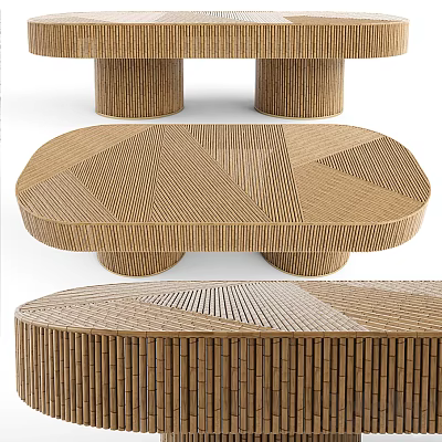 Modern Woven Coffee Table With Geometric Wooden Texture And Round Base Design 3d model