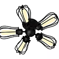 Black Metal Cage Ceiling Light With Five Warm Glow Bulbs For Home Interior 3d model