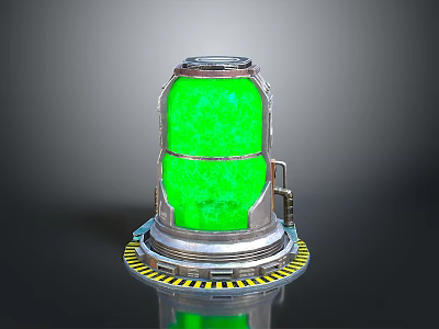 Sci-Fi Landscape With Glowing Green Metal Container And Yellow Black Stripes 3d model