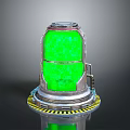 Sci-Fi Landscape With Glowing Green Metal Container And Yellow Black Stripes