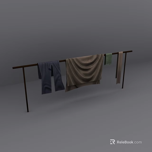 Home Drying Rack With Multiple Towels In Different Colors Neatly Hanging 3d model