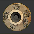 Hand Carved Ancient Clay Vase Featuring Black Floral Patterns And Handle