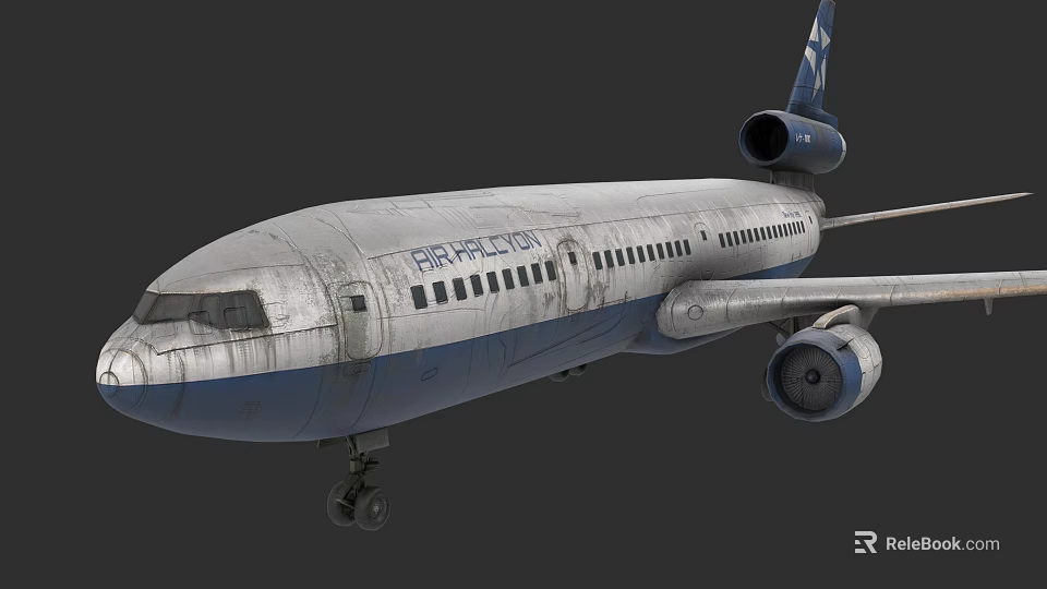 Weathered Blue And White Airliner With PERFECTION Lettering Engines And Landing Gear 3d model 