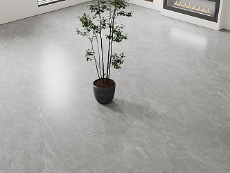 light gray floor tile marble floor green plants 3d model