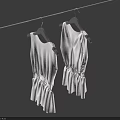Two White Sleeveless Pleated Dresses Hanging On Clothesline Against Blue Background