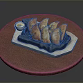 Crispy Fried Dumplings Served On Black Iron Plate With Dipping Sauce And Dill